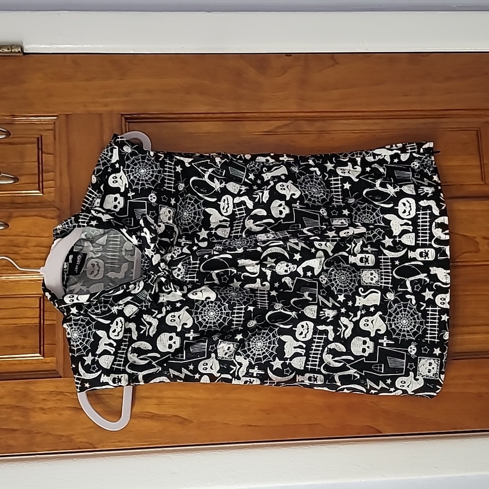 Retrolicious Black and White Halloween Blouse